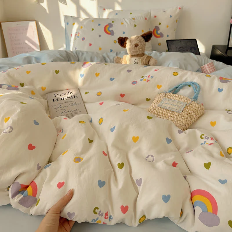 Bettwäsche-Set „Regenbogenherzen“ mit weicher Oberfläche