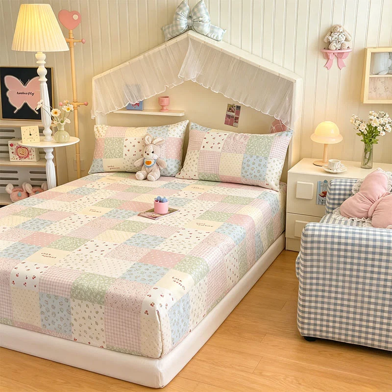 Bettwäsche-Set aus Baumwolle im Patchwork-Stil in Pastellfarben