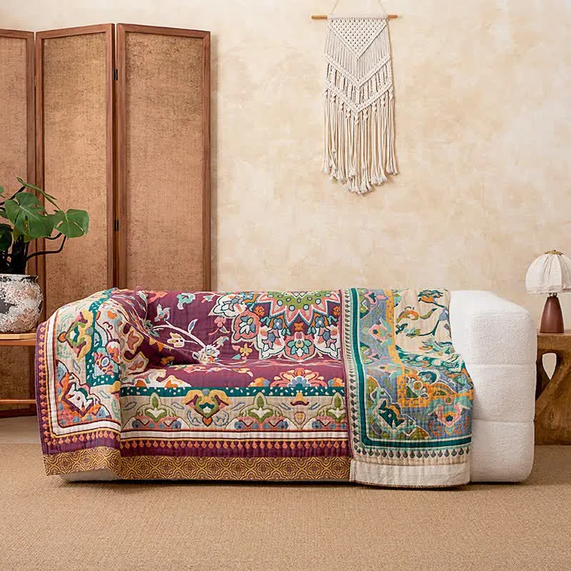 Baumwoll-Steppdecke im Retro-Ethno-Stil