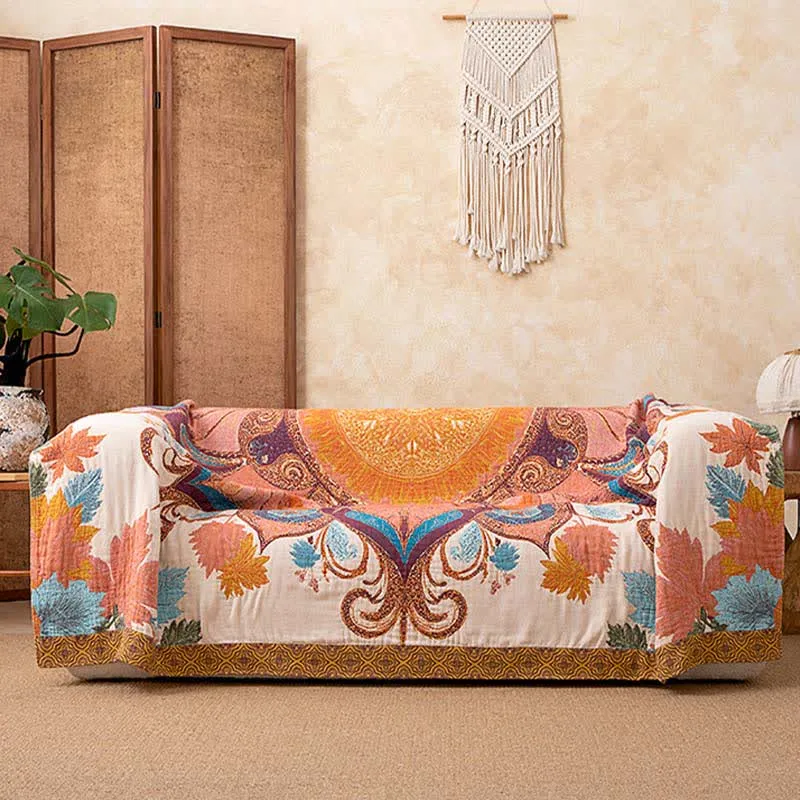 Sofadecke aus Baumwolle im Retro-Stil mit Blumenmuster