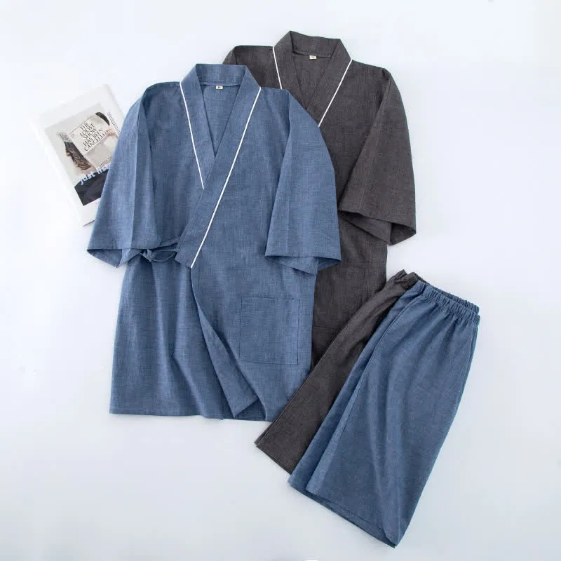 Unisex-Pyjama aus einfarbiger Baumwolle mit kurzen Ärmeln