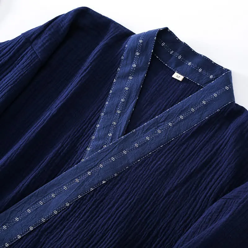 Kimono-Pyjama-Set aus marineblauem Baumwollgaze