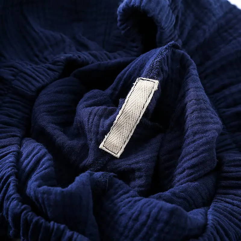 Kimono-Pyjama-Set aus marineblauem Baumwollgaze