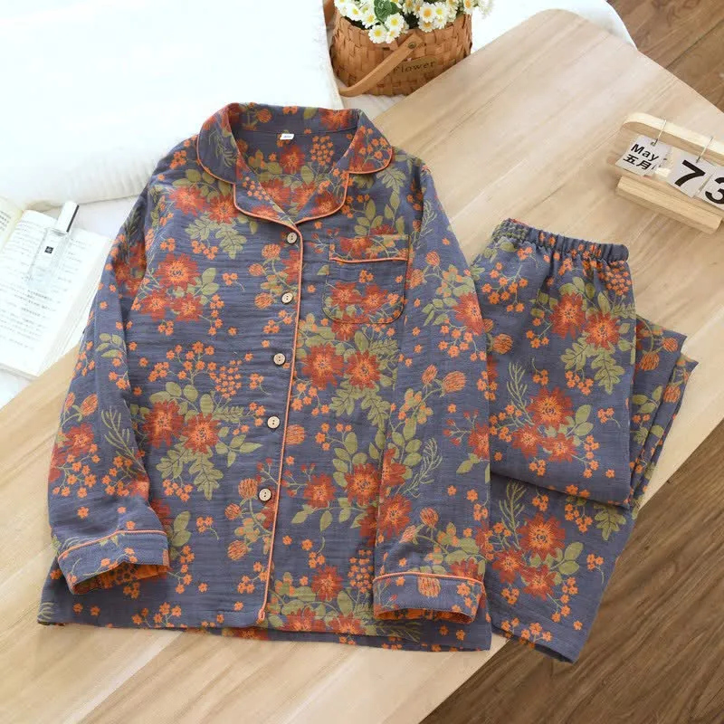 Vintage-inspirierter Pyjama aus Baumwollgaze mit Blumenmuster