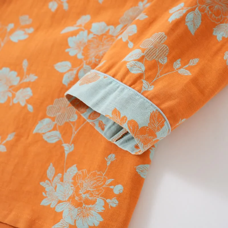 Vintage-Pyjama aus Baumwolle mit asiatischem Blumenmuster