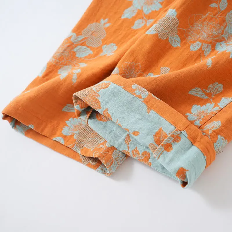 Vintage-Pyjama aus Baumwolle mit asiatischem Blumenmuster
