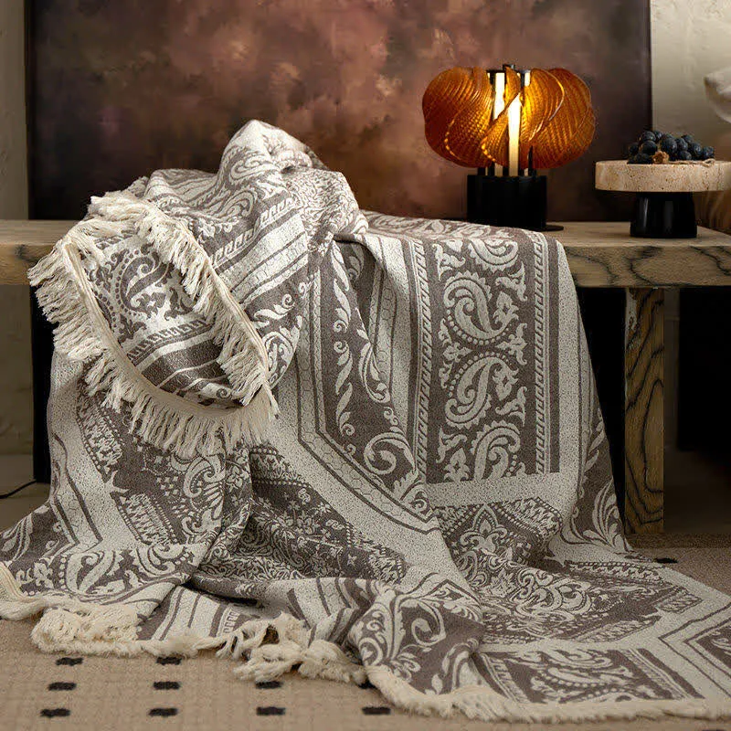 Baumwolldecke mit Damast-Paisley-Muster