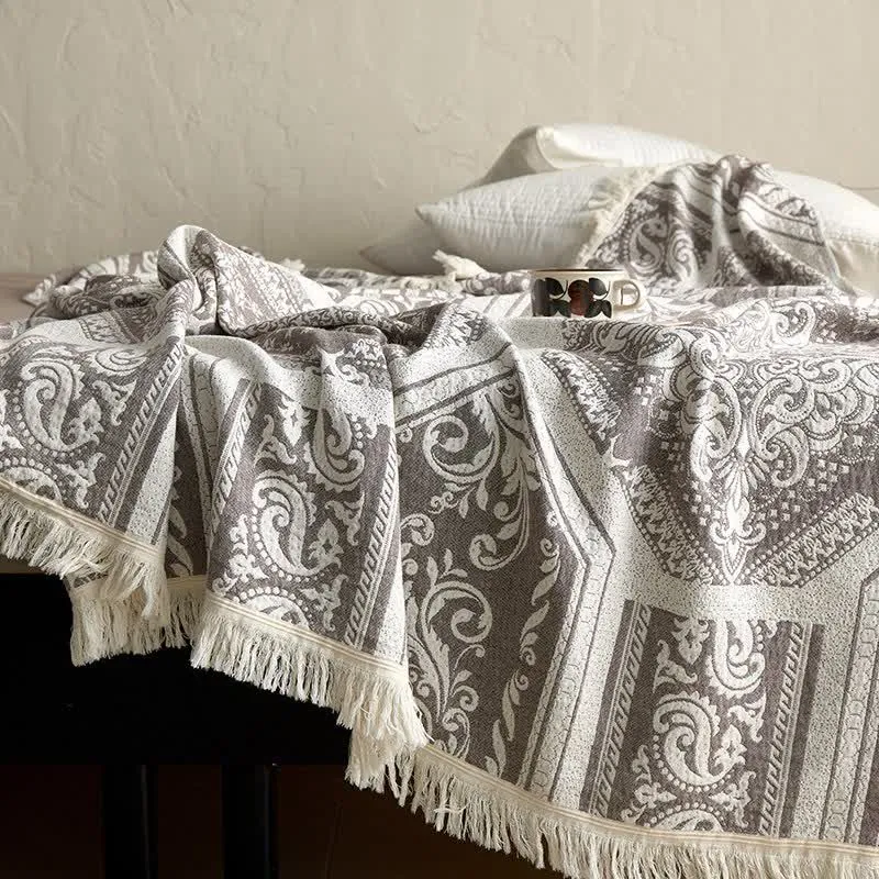 Baumwolldecke mit Damast-Paisley-Muster