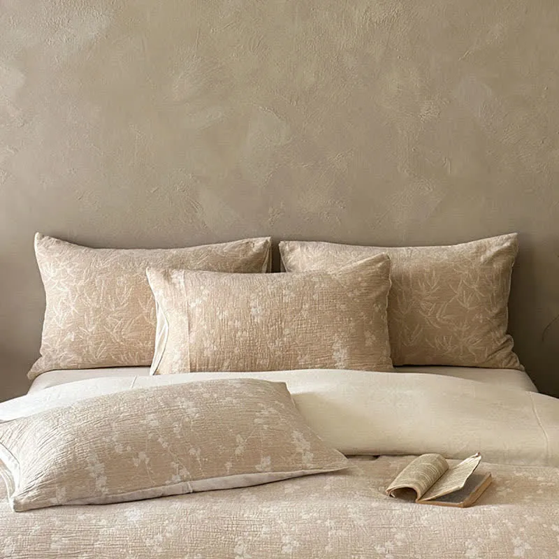 Bettwäsche-Set aus Baumwolle mit zartem Kamel- und zartem Blumenmuster (Jacquard)