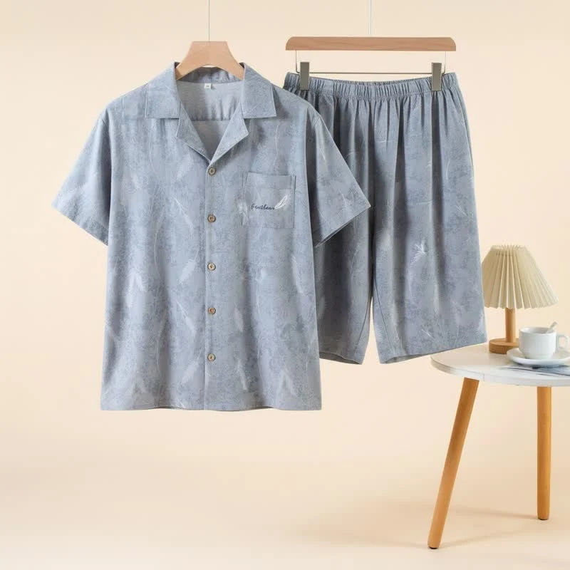 Unisex-Pyjama-Set aus reiner Baumwolle mit Federn