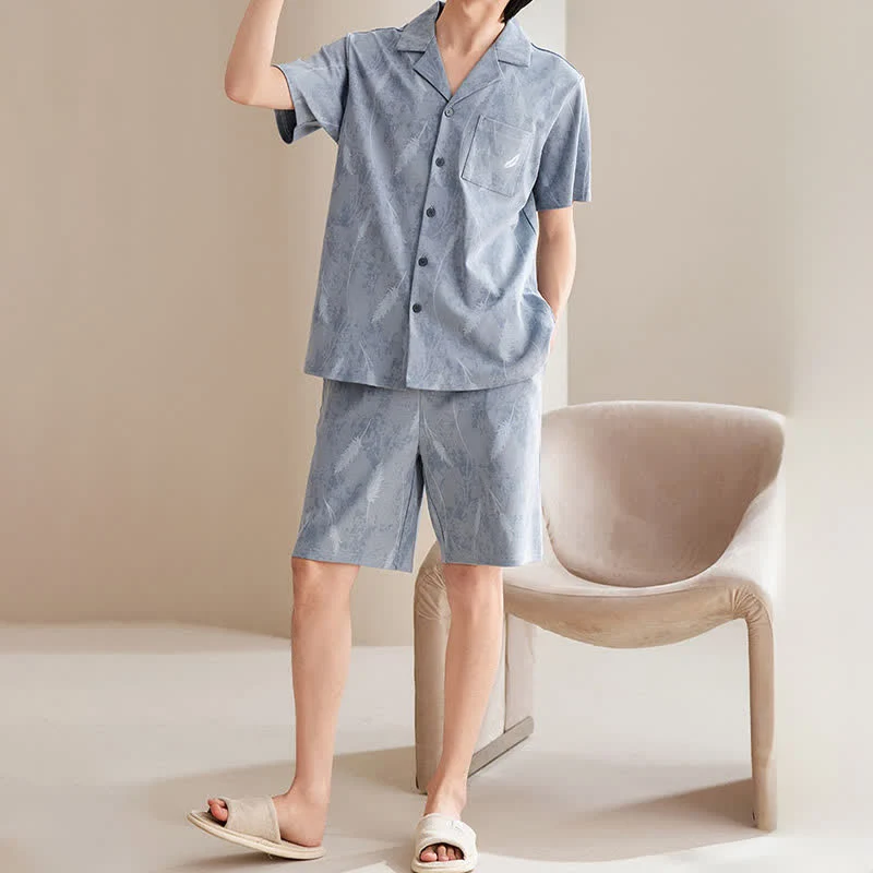 Unisex-Pyjama-Set aus reiner Baumwolle mit Federn