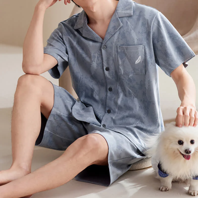 Unisex-Pyjama-Set aus reiner Baumwolle mit Federn