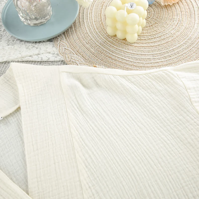 Beige Kimono-Bademantel aus reiner Baumwolle
