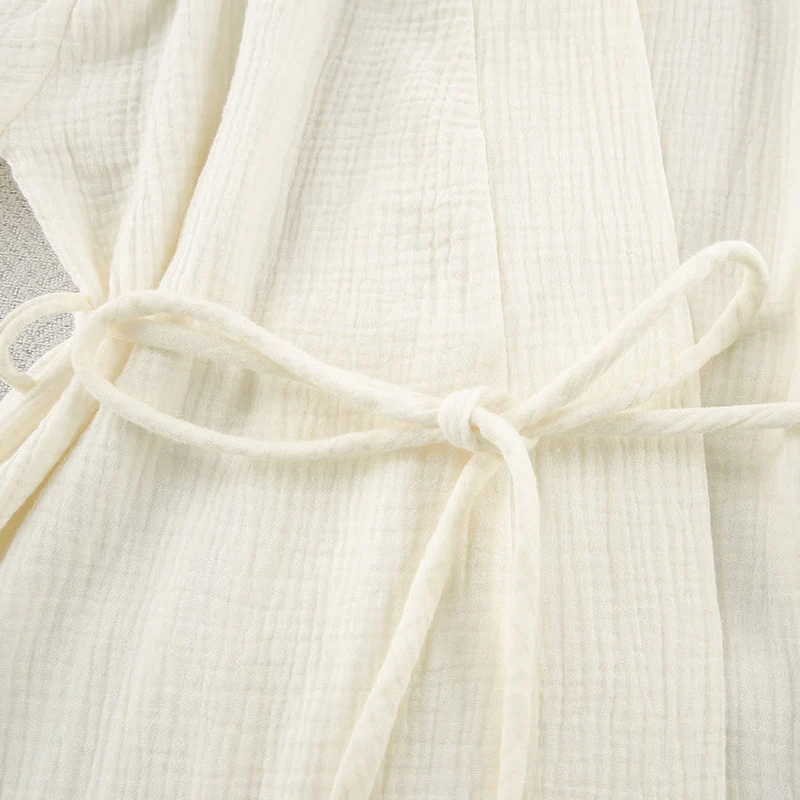 Beige Kimono-Bademantel aus reiner Baumwolle