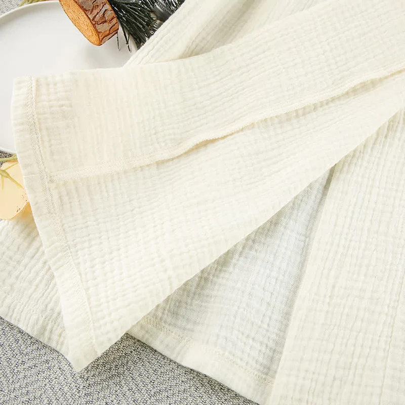 Beige Kimono-Bademantel aus reiner Baumwolle