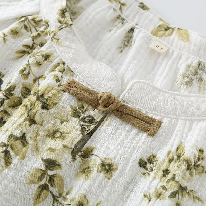 Vintage-Pyjama-Set aus Baumwollgaze mit Pfingstrosenmuster