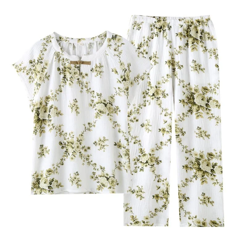 Vintage-Pyjama-Set aus Baumwollgaze mit Pfingstrosenmuster