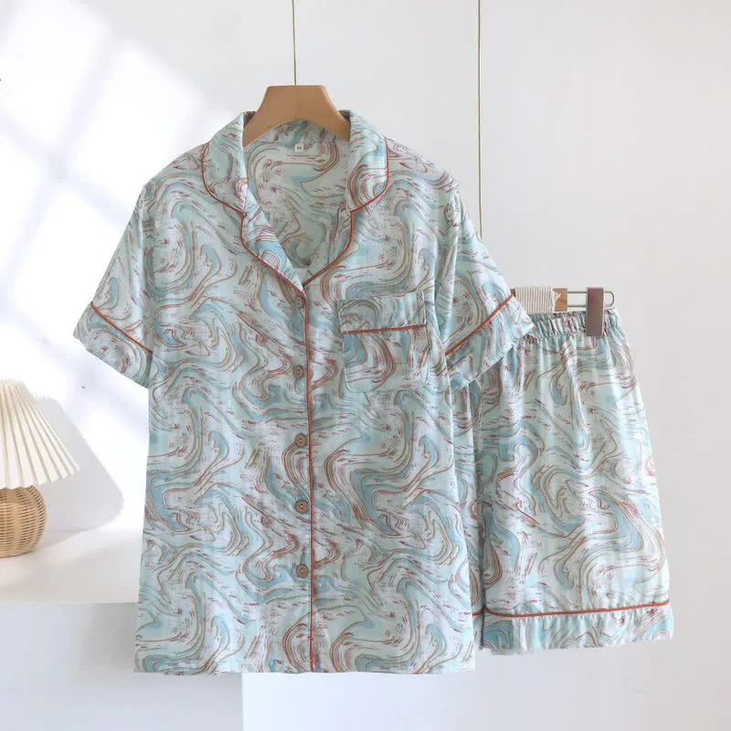 Lounge-Set aus Baumwollgaze mit abstraktem Print