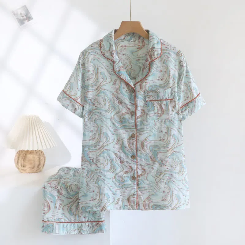 Lounge-Set aus Baumwollgaze mit abstraktem Print