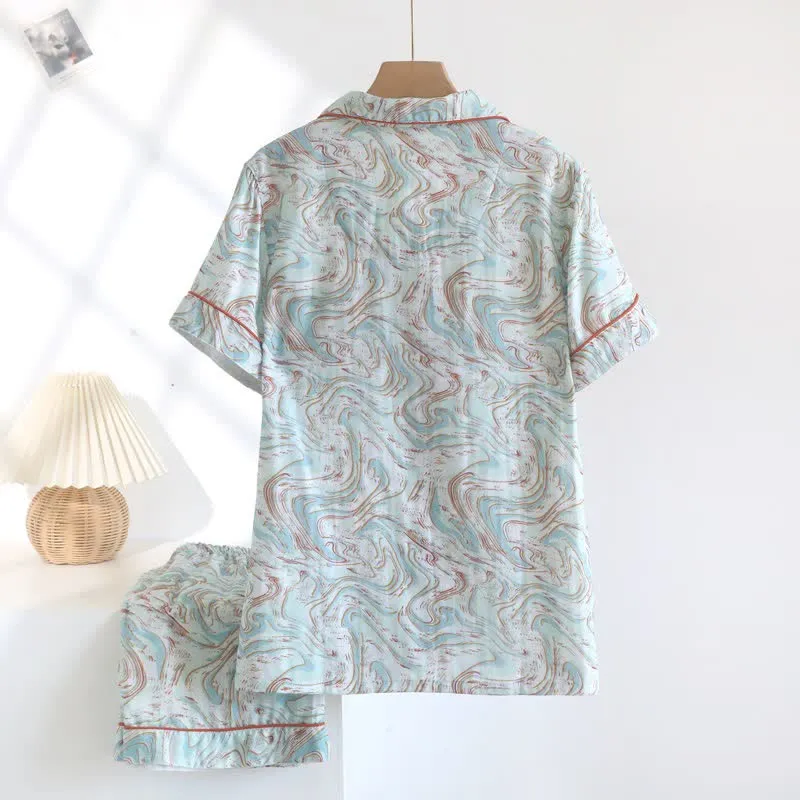 Lounge-Set aus Baumwollgaze mit abstraktem Print