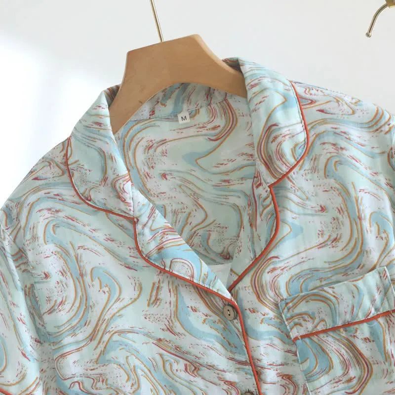 Lounge-Set aus Baumwollgaze mit abstraktem Print