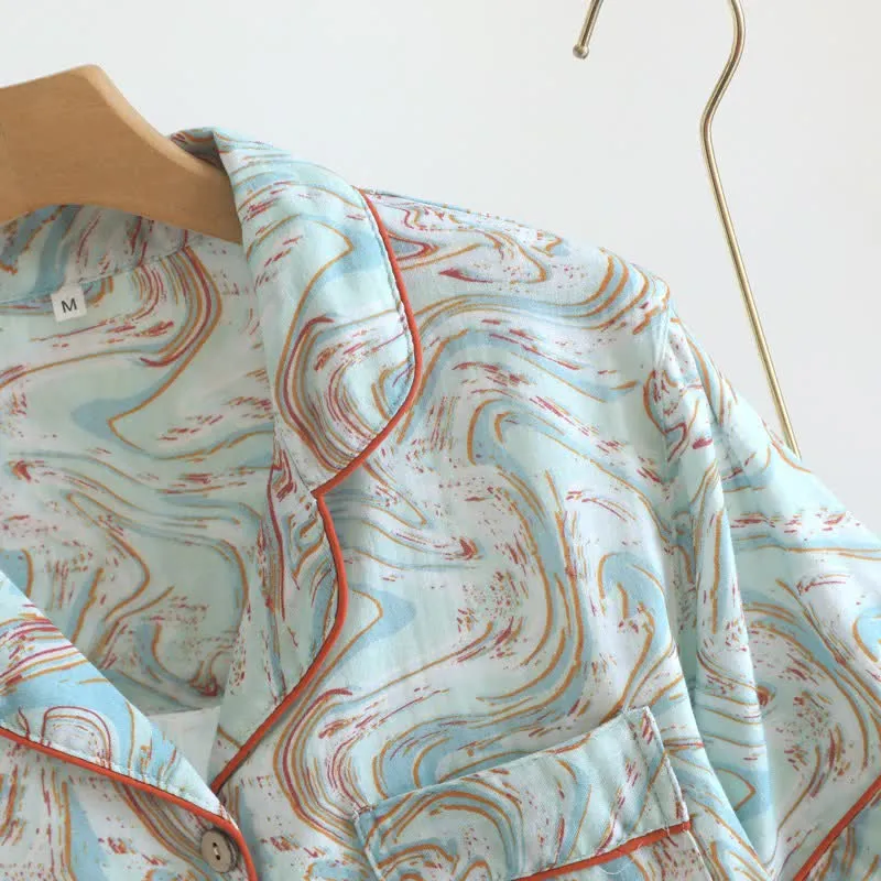 Lounge-Set aus Baumwollgaze mit abstraktem Print