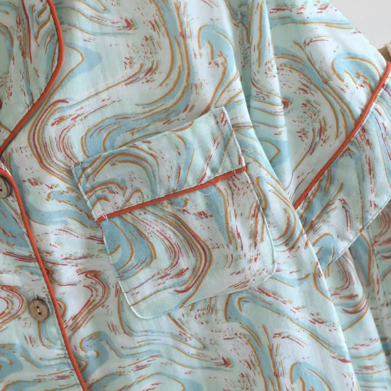 Lounge-Set aus Baumwollgaze mit abstraktem Print