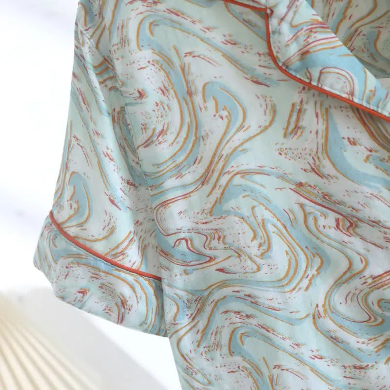 Lounge-Set aus Baumwollgaze mit abstraktem Print
