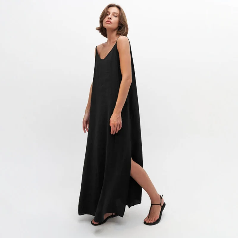 Loungekleid in Unifarbe mit Seitenschlitz