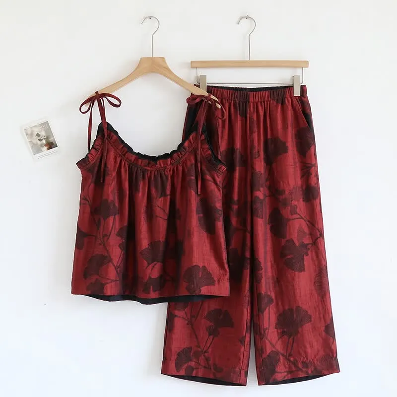 Elegantes Ginkgo-Baumwoll-Pyjama-Set