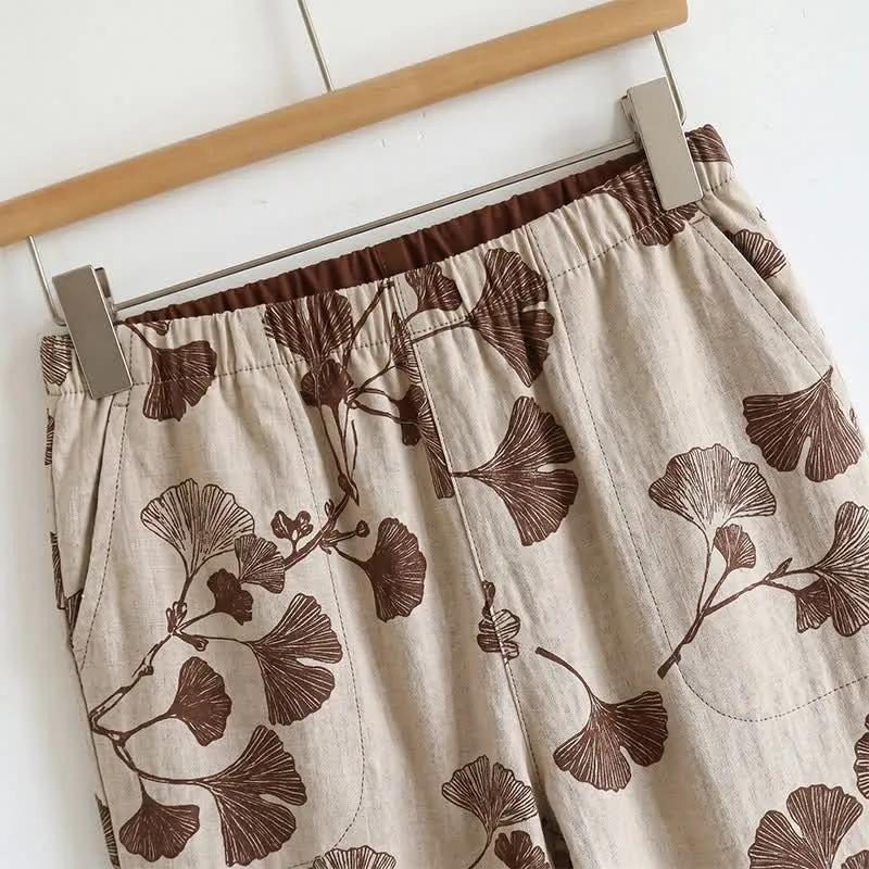 Elegantes Ginkgo-Baumwoll-Pyjama-Set
