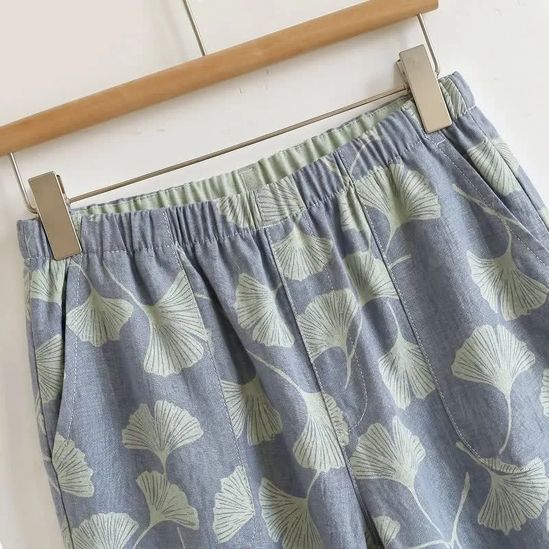 Ginkgo-Blatt-Pyjama-Set mit Rüschen und Cami-Oberteil