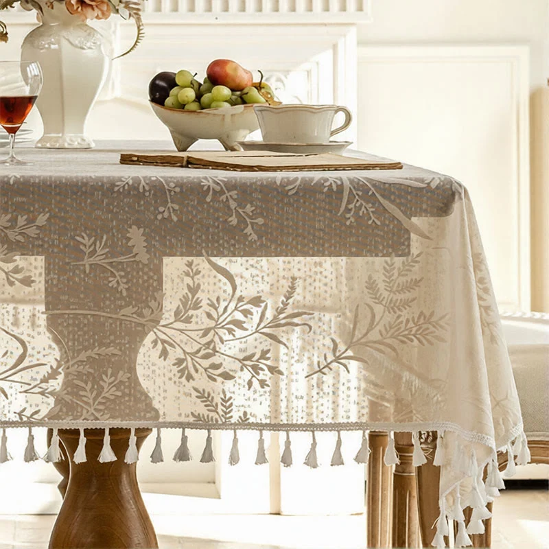 Romantische Tischdecke mit Blumenmuster, Blattspitze und Quasten