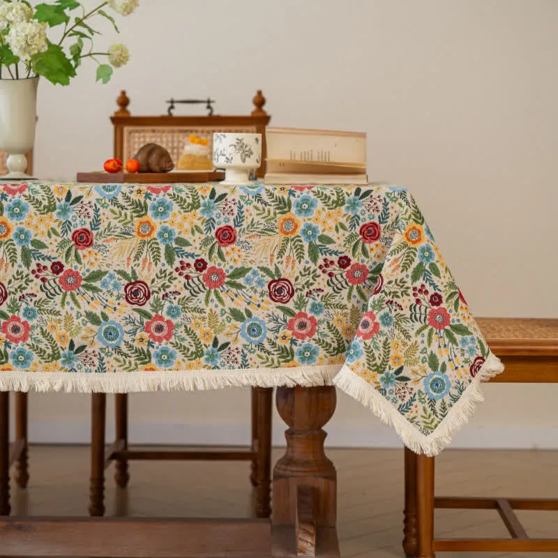 Tischdecke aus Baumwoll-Leinen-Jacquard mit Blumenmuster