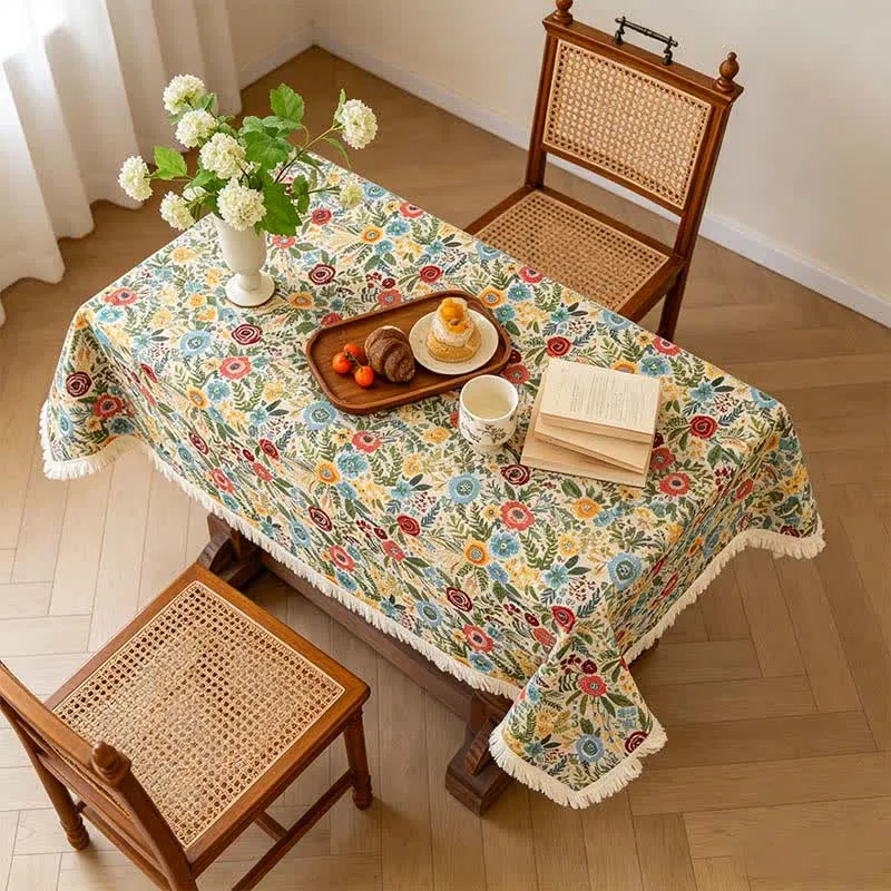 Tischdecke aus Baumwoll-Leinen-Jacquard mit Blumenmuster