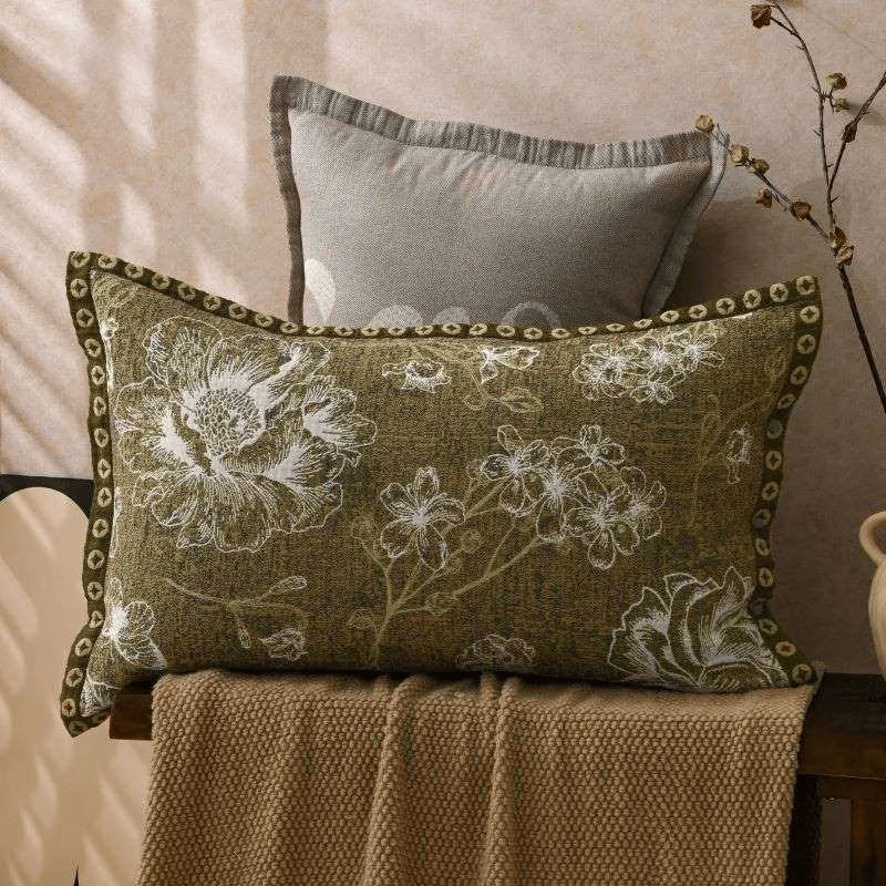 Kissenbezüge aus reiner Baumwolle mit Jacquard-Blumenmuster (2 Stück)