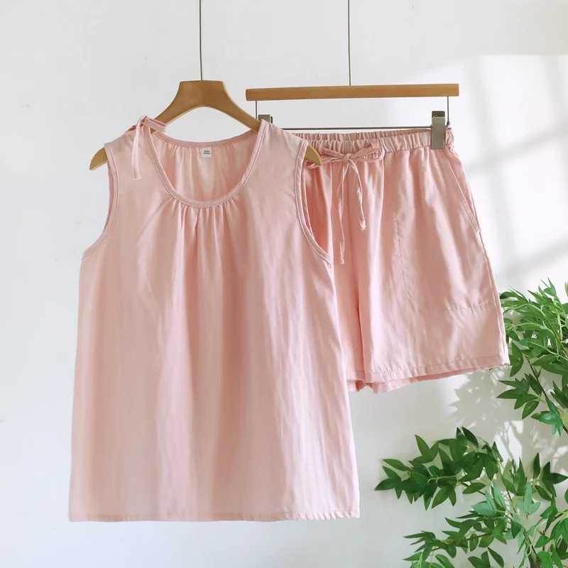 Ärmelloser Pyjama aus doppellagigem Baumwoll-Gaze