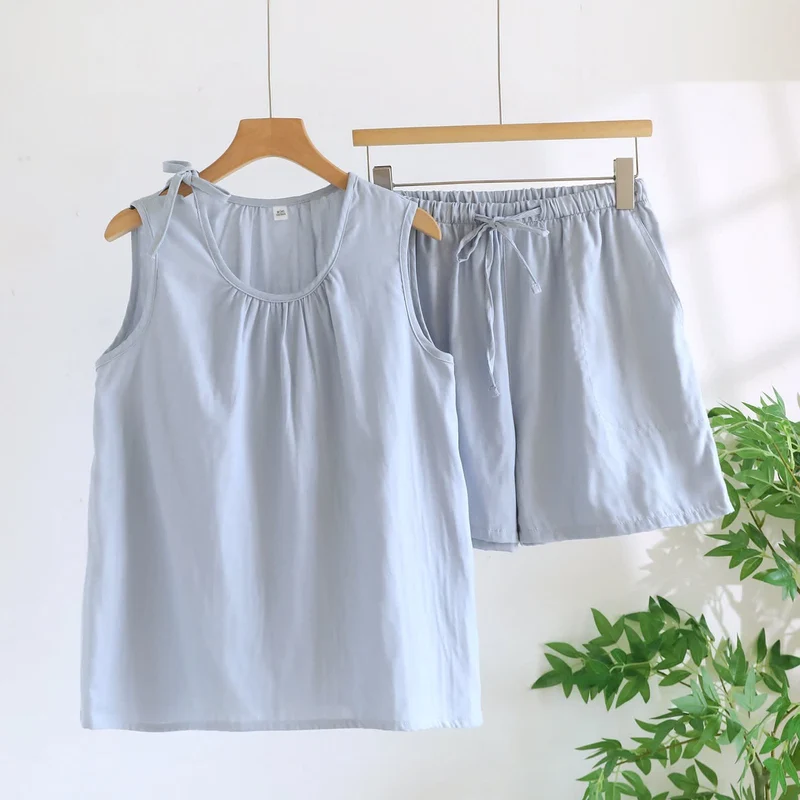 Ärmelloser Pyjama aus doppellagigem Baumwoll-Gaze