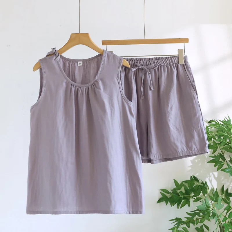 Ärmelloser Pyjama aus doppellagigem Baumwoll-Gaze