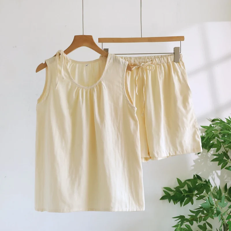 Ärmelloser Pyjama aus doppellagigem Baumwoll-Gaze