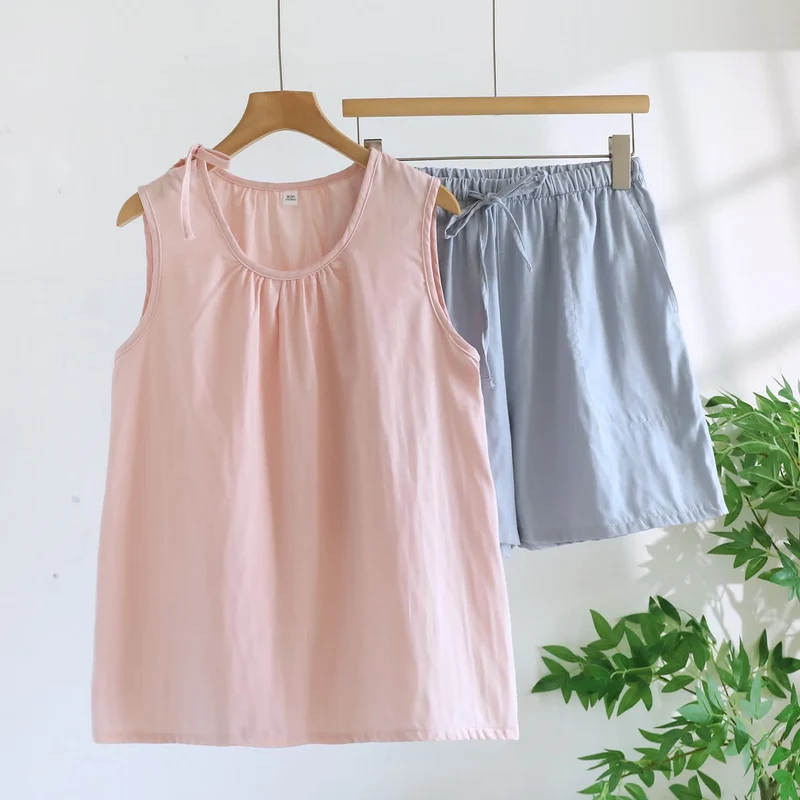 Ärmelloser Pyjama aus doppellagigem Baumwoll-Gaze