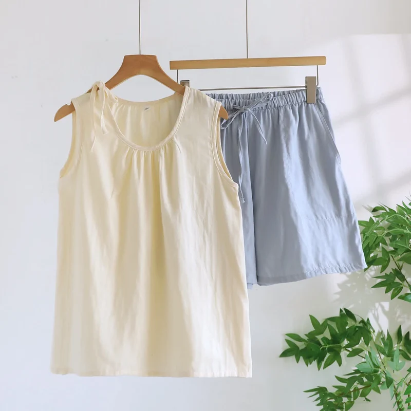 Ärmelloser Pyjama aus doppellagigem Baumwoll-Gaze