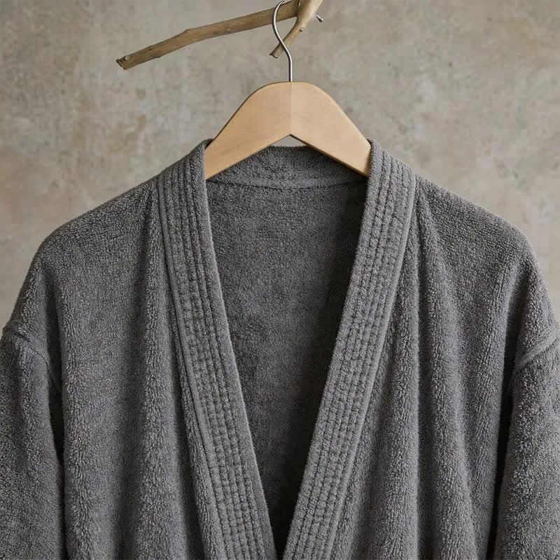 Unisex Kimono-Bademantel aus einfarbiger Baumwolle