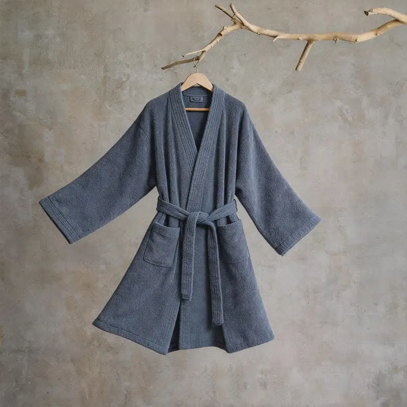 Unisex Kimono-Bademantel aus einfarbiger Baumwolle