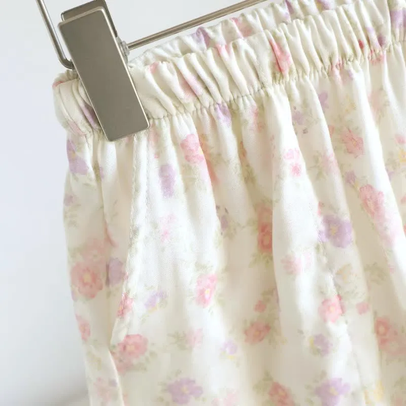 Pyjama-Shorts aus Baumwolle mit Rüschen und Blumenmuster