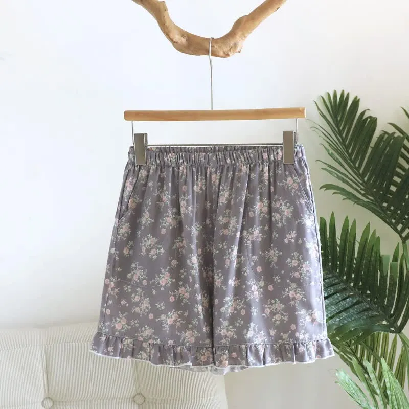 Pyjama-Shorts aus Baumwolle mit Rüschen und Blumenmuster