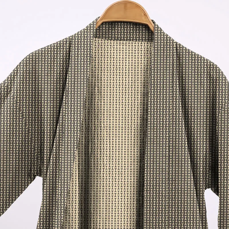 Kimono-Bademantel aus Baumwoll-Jacquard mit geometrischem Chevron-Muster