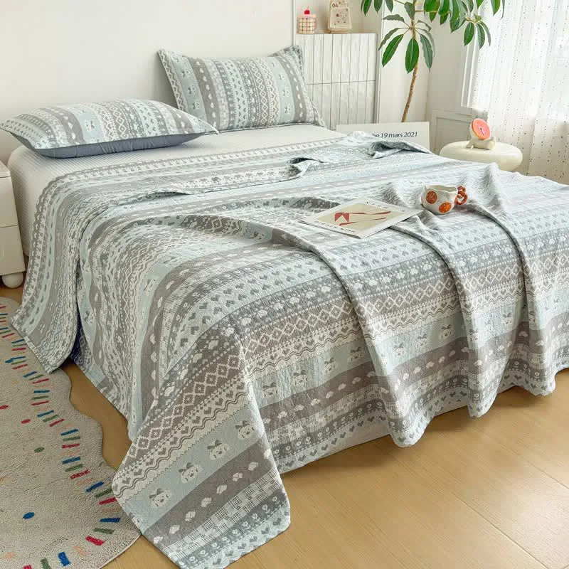 Fair-Isle-Stil-Baumwollgaze-Steppdecke