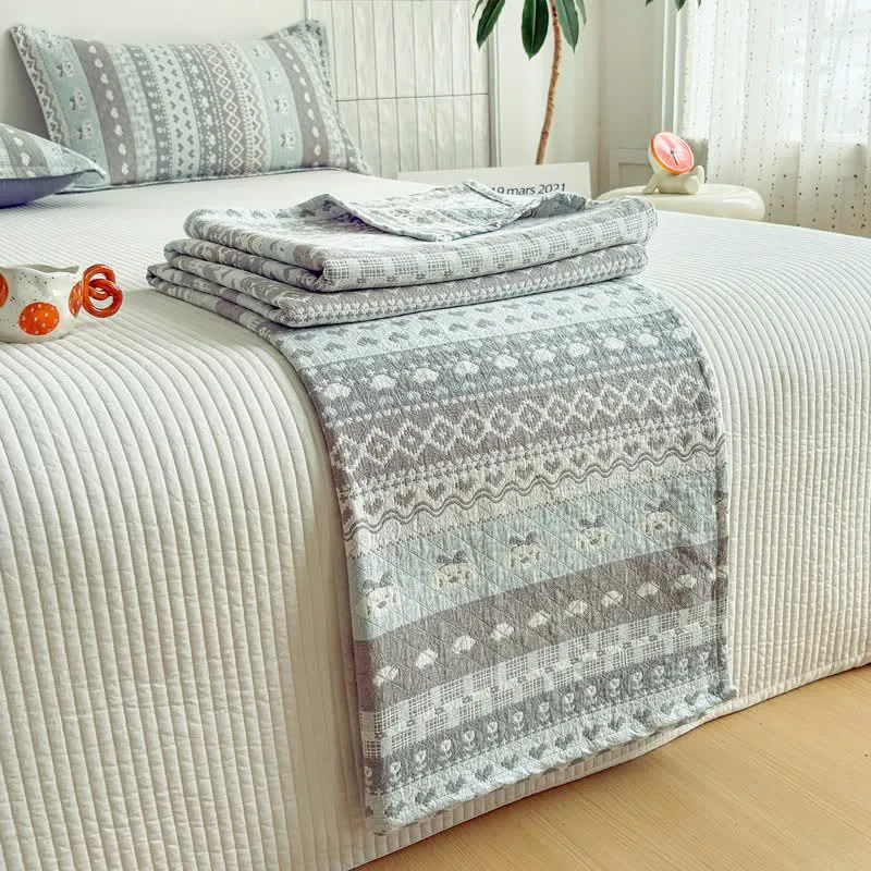 Fair-Isle-Stil-Baumwollgaze-Steppdecke