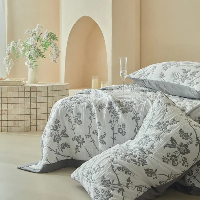 Wendebettwäsche-Set mit Zweig- und Blumenmuster